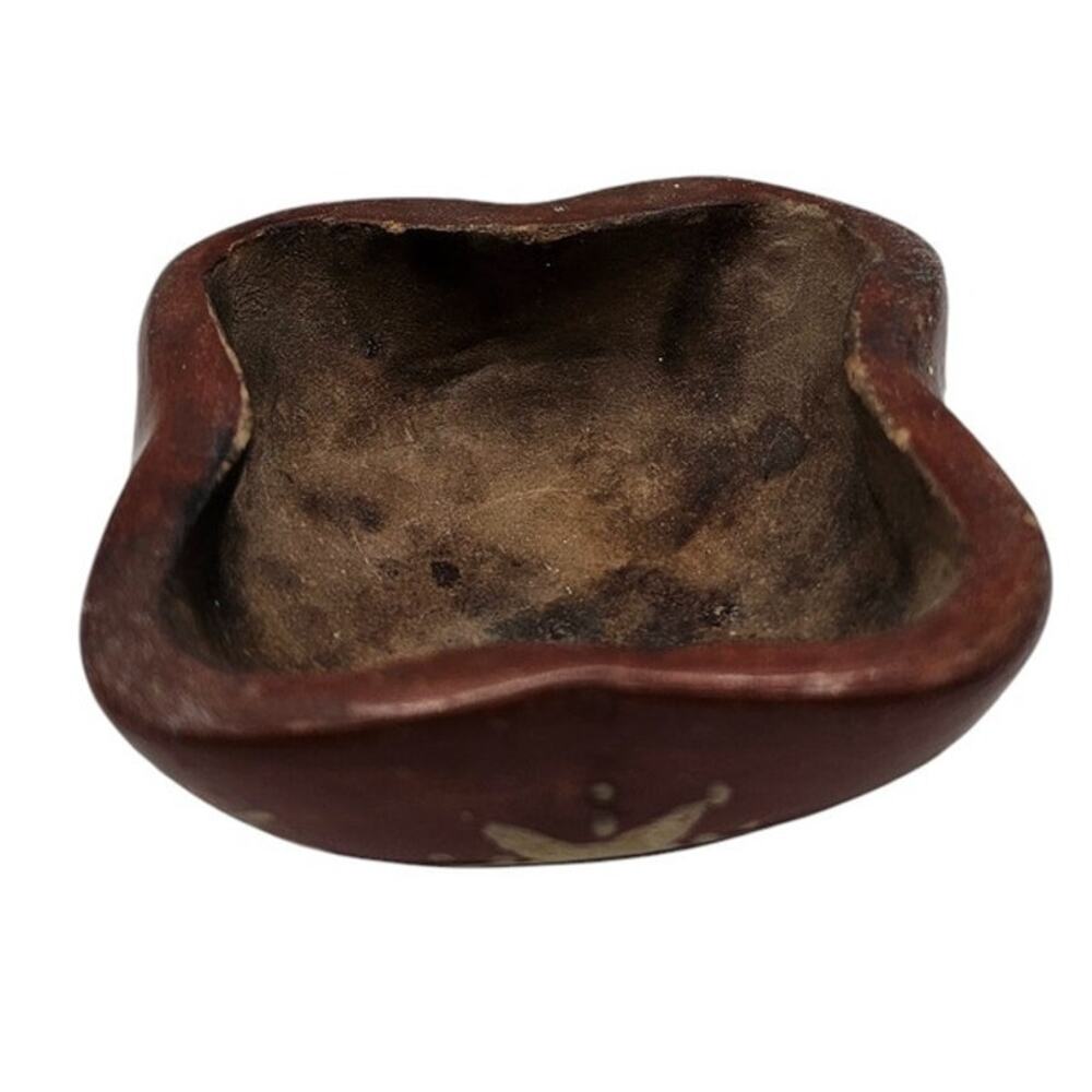 Vintage MCM Native American Hand Painted Small Ceramic Bowl Brown Gold Starburst